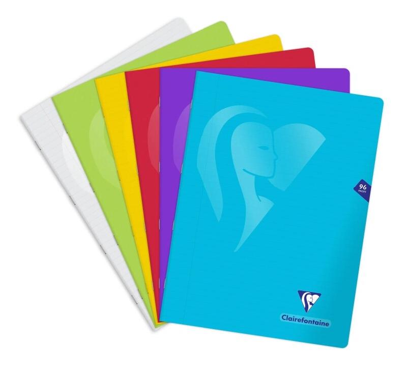 Clairefontaine Lot de 10 Cahier Mimesys 24x32, 96p./48 feuilles 90 g/m² piquées, coloris assortis (6), ligné + marge - 3329683033653_0