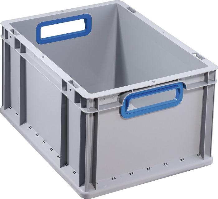 Conteneur de transport gerbables L400xl300xH220 mm gris PP poignée ouverte bleu parois latérales fermées ALLIT_0