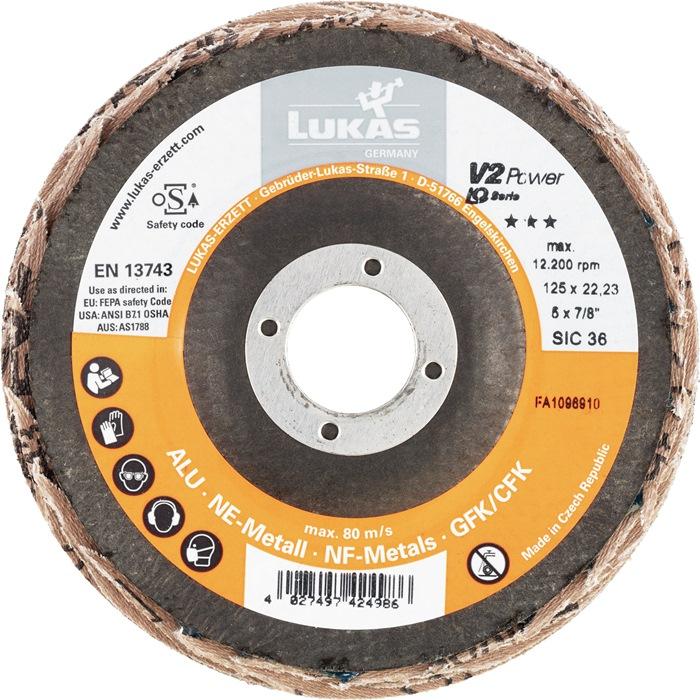 Disque à lamelles V2 POWER SiC - D. 125 mm - Granulation 40 - Plat - Aluminium, Titane, Carbure de silicium - Ø 22,23 mm - Lot de 10 - LUKAS_0
