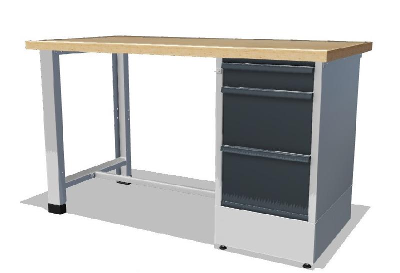 Établi fixe avec caisson 3 tiroirs - Multiplis Hêtre 40mm - Rolléco_0
