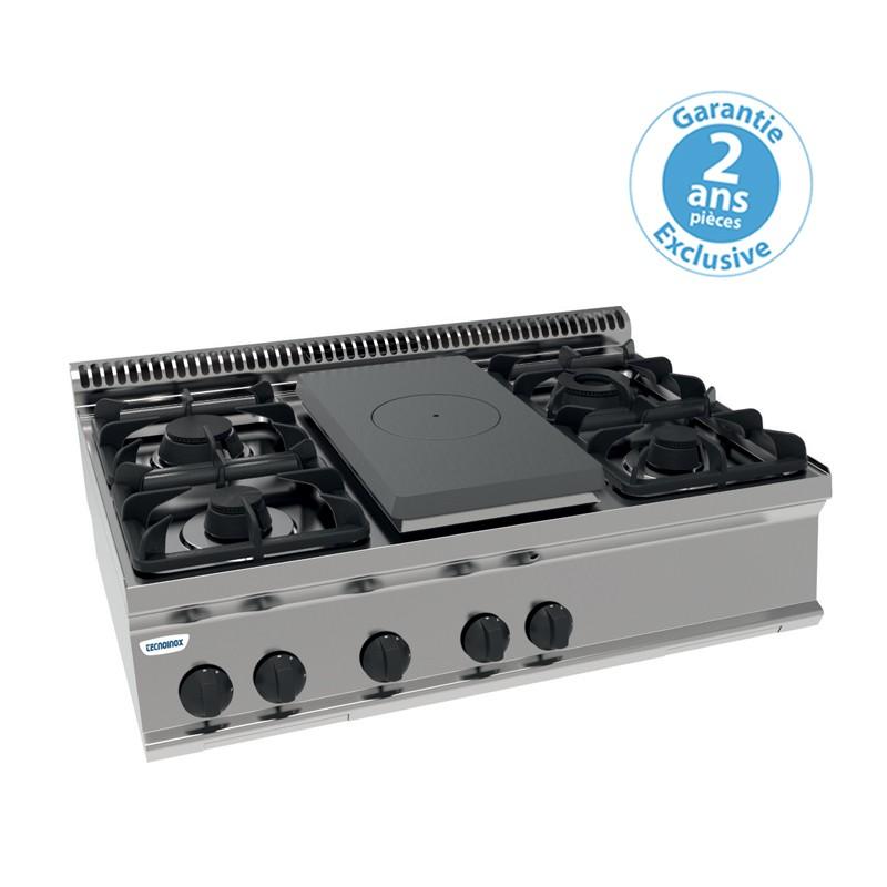Plaque de cuisson pro top 4 feux vifs gaz + 1/2 plaque coup de feu à
