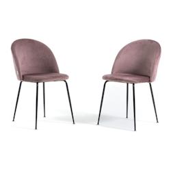 RATTATAN Lot de 2 chaises en velours avec pieds en métal, design élégant pour cuisine, salle à manger, bar ou restaurant – Sara – Rose blush/G_0
