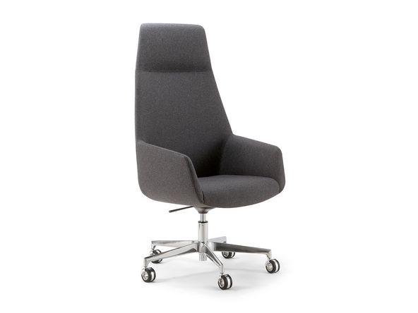 Fauteuil de direction Cape tissu laine et piètement 5 branches aluminium brillant et roulettes_0