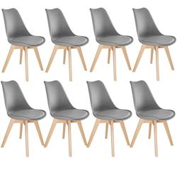 Tectake 8 Chaises de Salle à Manger FRÉDÉRIQUE Style Scandinave Pieds en Bois Massif Design Moderne - gris -403987 - gris plastique 403987_0