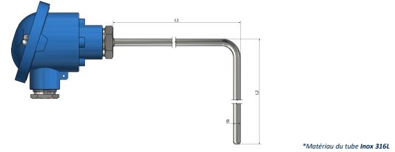 Thermocouple avec tête de raccordement Standard (angle 90°) - TH01 - Types K, N, J, T, E, R, S, B - Classe 1 et 2_0