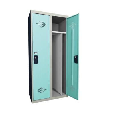 Vestiaire monobloc industrie salissante 2 cases, toit plat, corps gris / portes vertes_0