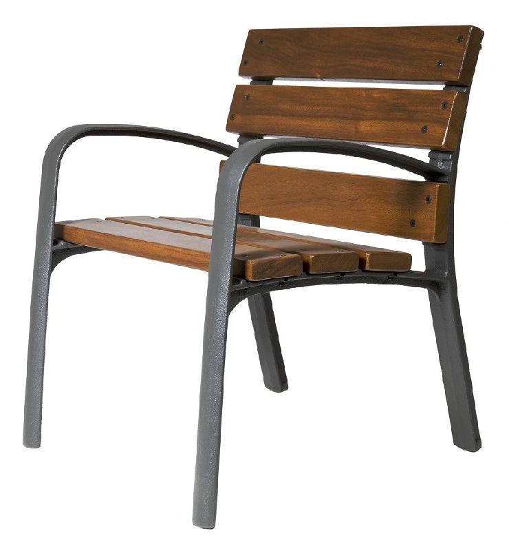 Banc public en bois exotique - modèle Modo - 6 lames - piètement en fonte ductile_0