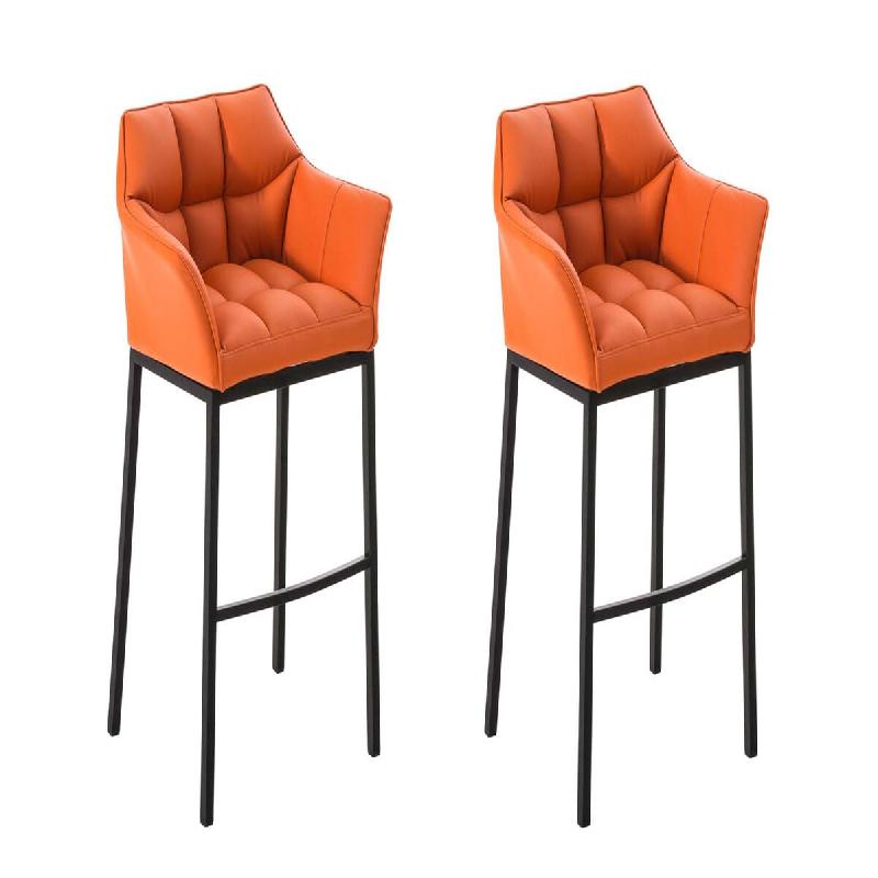 CLP Ensemble de 2 tabourets de bar Damaso en similicuir avec piétement en métal Orange/Noir - orange polyester 304002_0