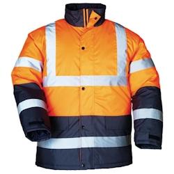 Coverguard - Parka chaude matelassée HV ROADWAY orange et bleu marine - Taille S - Bandes rétro réfléchissantes - Normes EN20471 et EN342_0