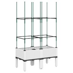 Helloshop26 - Jardinière bac lit surélevé plantes fleurs terrasse jardin avec treillis 80 x 40 x 142,5 cm PP blanc 02_0038313 - 3000214156460_0