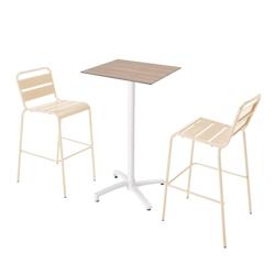 Oviala Business Ensemble table haute stratifié chêne clair et 2 chaises hautes ivoire - beige 110596_0