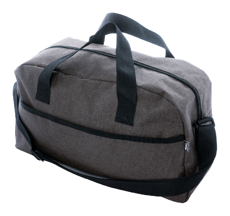 Sac de sport en RPET - poche avant, compartiment zippé et bandoulière réglable - Polyester 600D gris foncé_0