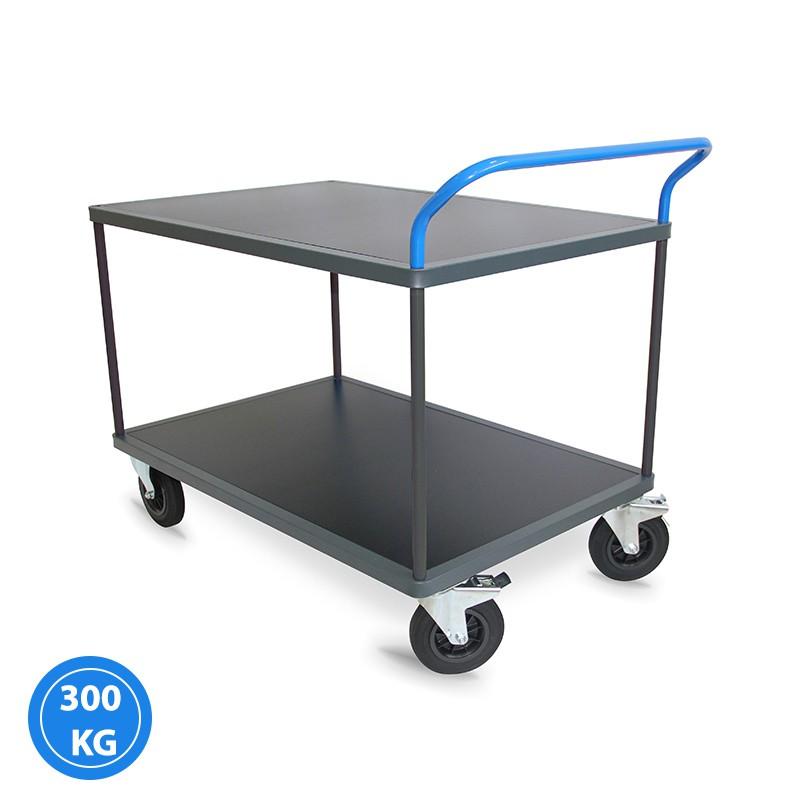 Servante 2 plateaux bois - 300 et 500 kg Format 1000 x 700 - Charge 300 kg (poignée bleue)_0