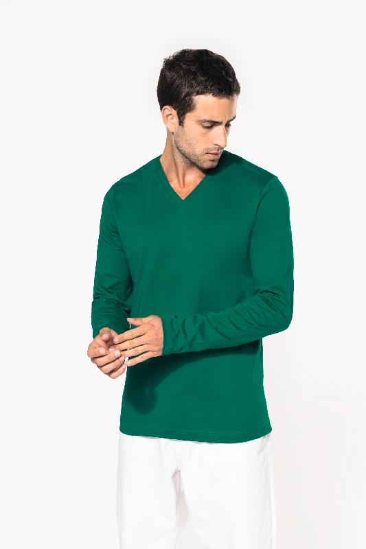 T-shirt col V manches longues - Kariban - Réf: K358 - 100% coton, coupe ajustée, multiples coloris et tailles_0