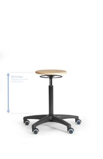 Tabouret de bureau - Assise bois - Réf : TABBOISPRCVHRS - Réglage circulaire - Vérin haut - Roulettes sols durs_0