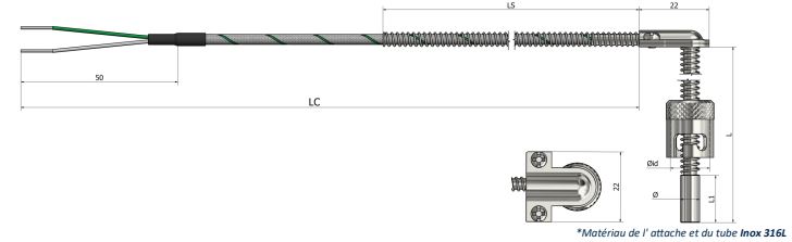 Thermocouple de surface Baïonnette avec attache (angle 90°) - TS34 - Type K, N, J, T, E, R, S, B_0