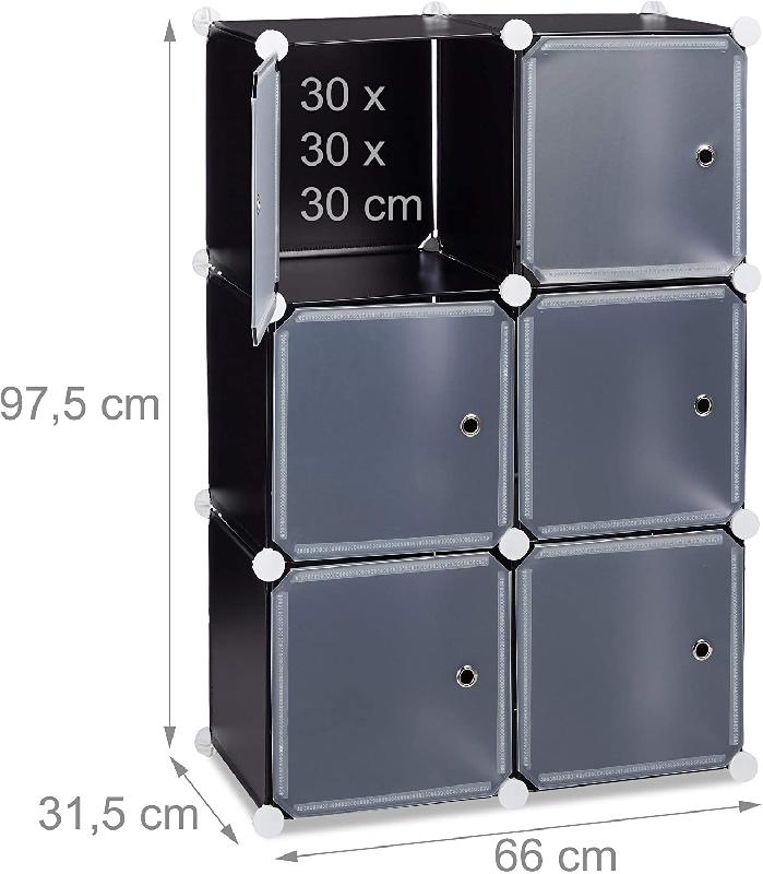 Armoire étagère de rangement - meuble avec 6 portes noir - système à encliqueter moderne_0