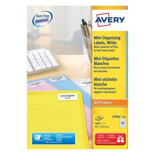 AVERY 4000 étiquettes recyclées blanches, format 45,7 x 25,4 mm (100 feuilles / cdt) - 5014702138423_0