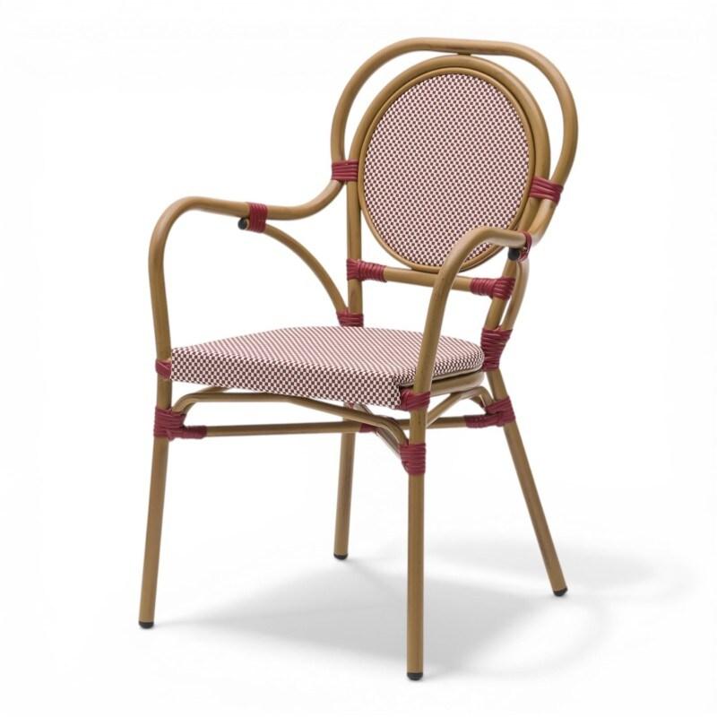 Bistromania BIARRITZ Fauteuil terrasse aluminium polyéthylène tressé bistrot extérieur 86x57x60 rouge crème - rouge aluminium EA269_0