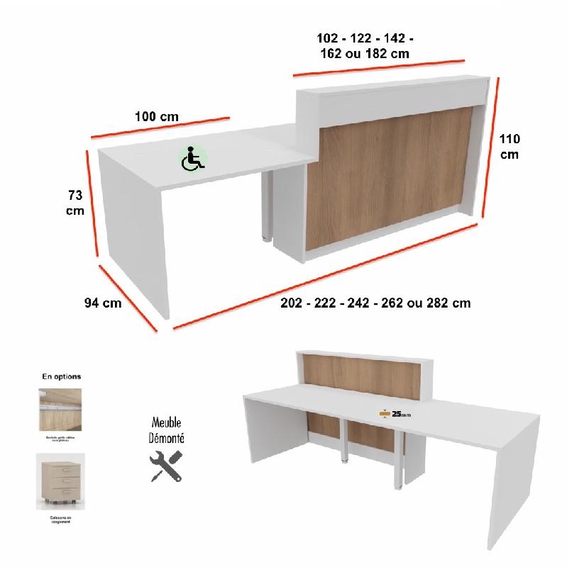 Bureau d'accueil PMR 1 personne Eira avec option LED - Mobel Linea - 202, Gauche, Non, Blanc/ chêne gris_0