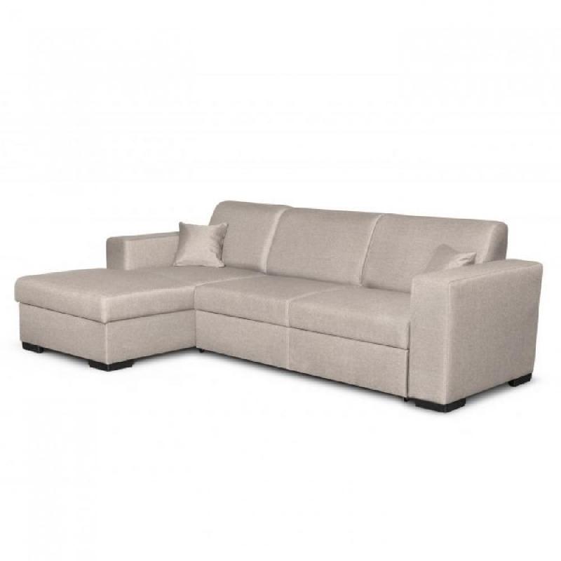 Canapé d'angle à gauche convertible CABIRI beige - avec coffre de rangement et coussins d'appoint_0