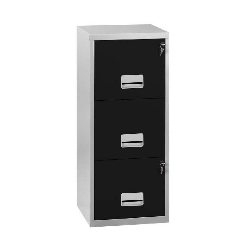CLASSEUR PRATIC - 3 TIROIRS - METAL - CORPS ALUMINIUM - FAÇADES NOIR