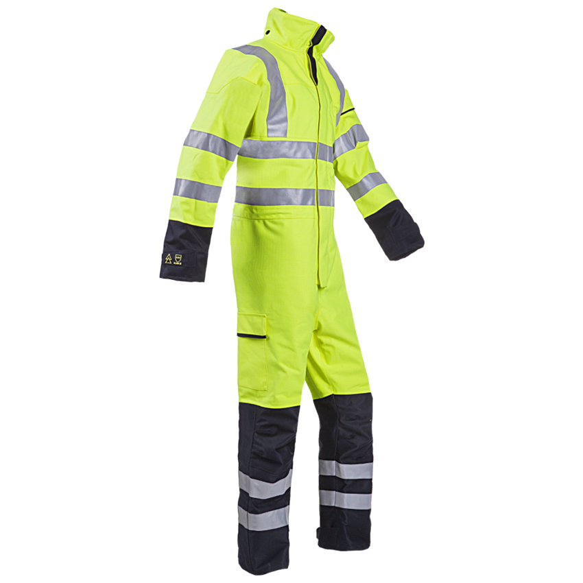 Combinaison de pluie HV BOWES - tissu zone ATEX et doublure fixe (Jaune/Marine) - PCCHV20-S - Sioen - Normes EN ISO 11611, 11612, 14116, 1149-5, IEC 61482-2 CL2_0