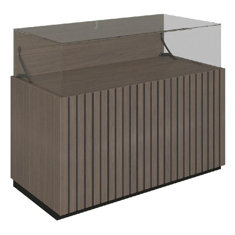 Comptoir vitrine fond bois Vertigo T03 MDF noir et noyer foncé 120x60x93cm_0