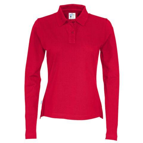COTTOVER POLO PIQUE MANCHES LONGUES FEMME - CERTIFIÉ GOTS ROUGE - TAILLE XL