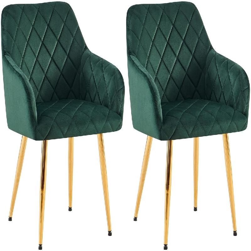 Décoshop26 - Lot de 2 chaises de salle à manger en velours vert avec coutures décoratives en losange chic et contemporain 10_0007864 - 3000266345669_0