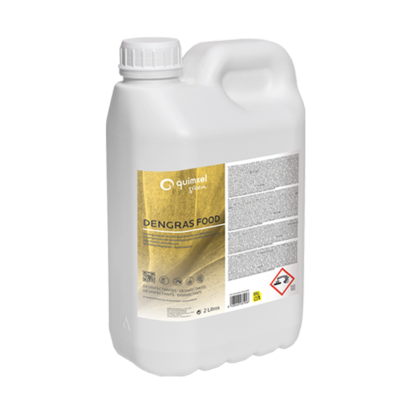 Dengras food degraissant desinfectant bactericide levuricide pour systeme de dilution ph:12,5 quimxel bidon 2l_0
