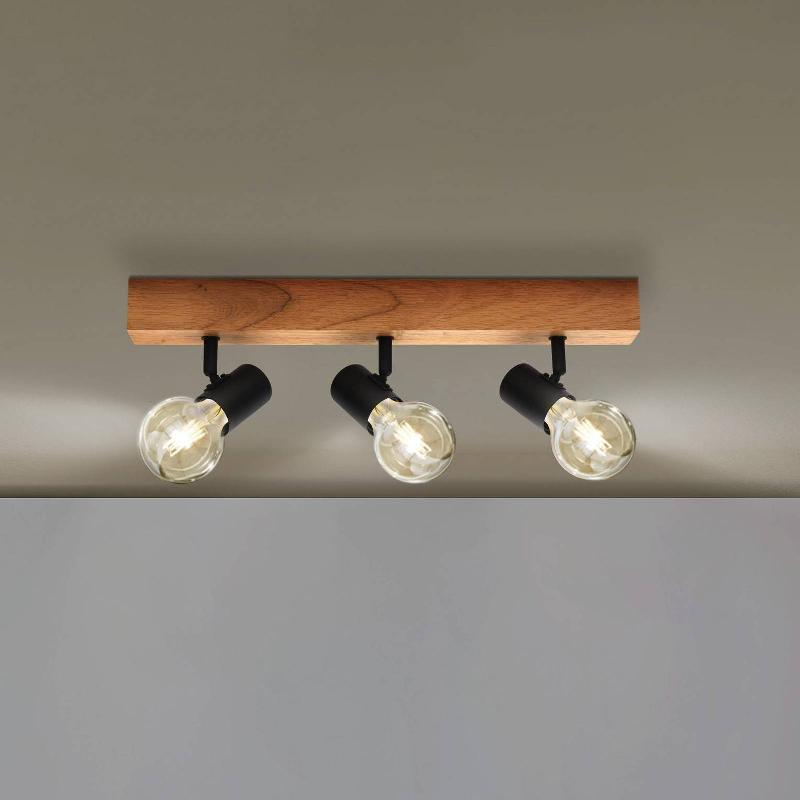 EGLO PLAFONNIER TOWNSHEND 3 EN BOIS À 3 LAMPES NOIR