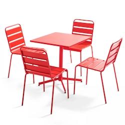 Oviala Business Ensemble table de terrasse carrée et 4 chaises rouge - Oviala - rouge acier 107885_0