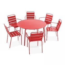 Oviala Business Ensemble table de terrasse ronde et 6 fauteuils acier rouge - Oviala - rouge acier 104221_0