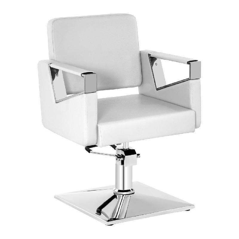 Fauteuil de barbier - acier chromé et synthétique blanc - pivotant 360° - charge max 200 kg - réf. 14_0001638_0