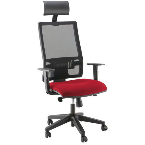 FAUTEUIL OFFICE AVEC TÊTIÈRE PIÈTEMENT NOIR ASSISE ROUGE - MANUTAN EXPERT