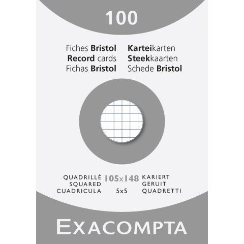 FICHE BRISTOL 105 X 148MM QUADRILLÉE 5 X 5 BLANCHE NON PERFORÉE EXACOMPTA - BOÎTE DE 100