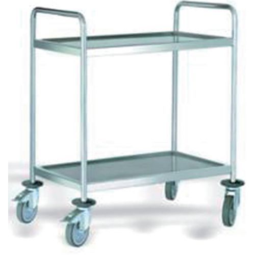 GUÉRIDON EN INOX SOUDÉ AVEC POIGNÉE 2 PLATEAUX 600X400 MM