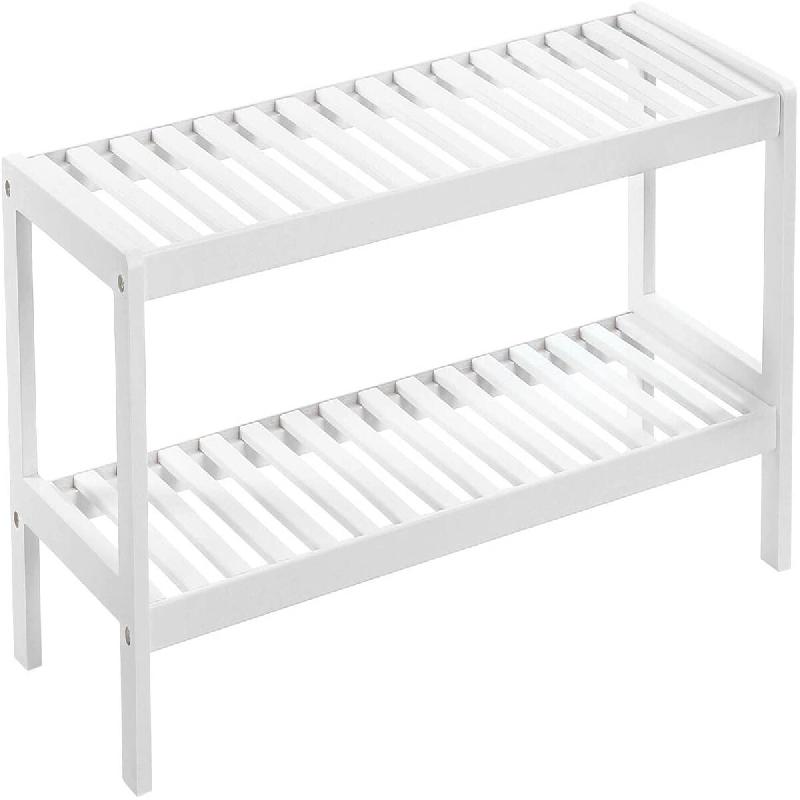 Helloshop26 - Étagère à chaussures de 2 niveaux en bambou banc à chaussures pour entrée salon salle de bains 70 x 26 x 33 cm blanc 12_0000524 - b_0
