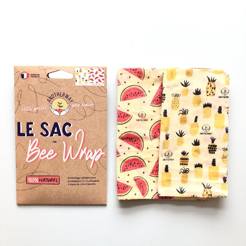 INNOVANT et ECOLOGIQUE : Pack de 2 sacs S-M alimentaires réutilisables BeeWrap - motifs 