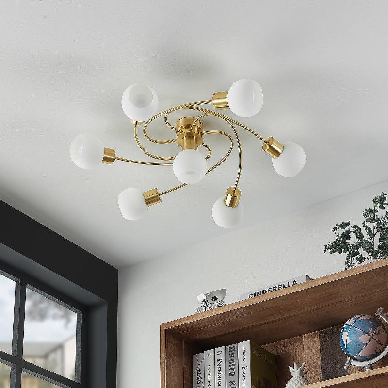 LINDBY PLAFONNIER CIALA, À 7 LAMPES, COULEUR LAITON, VERRE