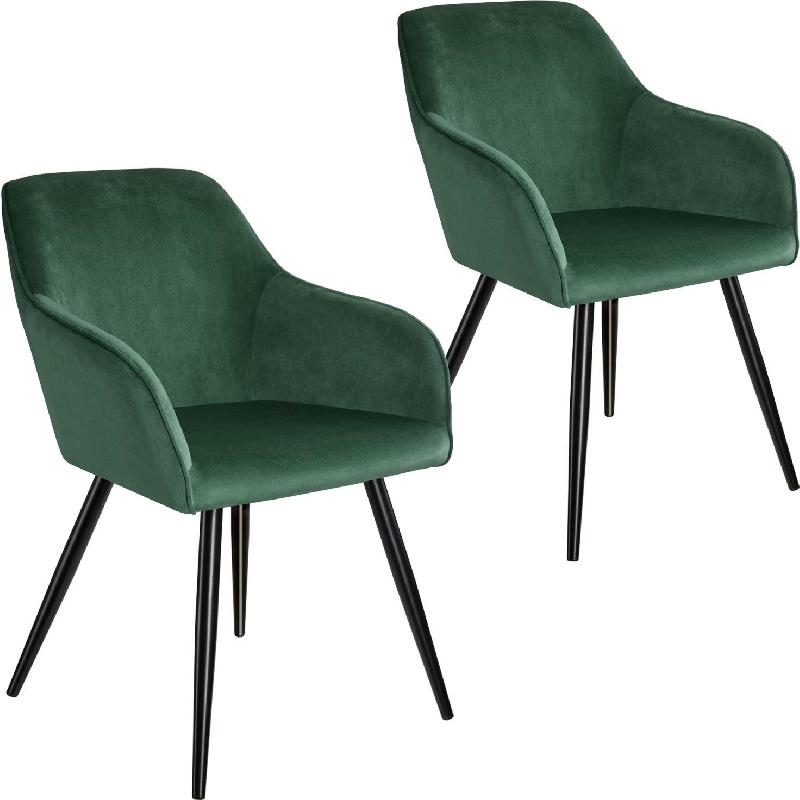 Lot de 2 chaises design élégant - Velours vert - Pieds noirs - Salle à manger, salon, cuisine - Réf. 08_0000131_0