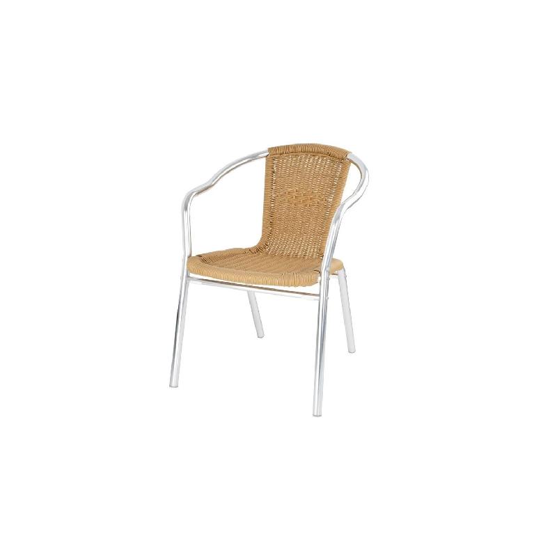 Lot de 4 fauteuils (H)755 x (L)617 mm en aluminium & rotin marron_0