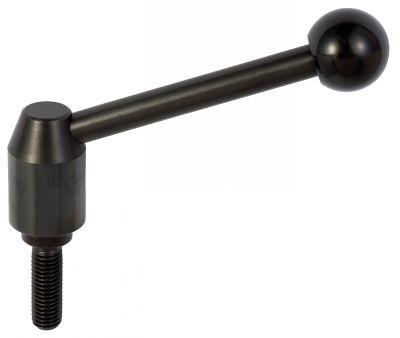 Manette indexable inclinée en acier - Résistance 5.8 - Tige filetée - Boule en bakélite noire_0