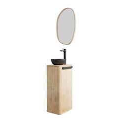 MOB-IN Ensemble meuble lave-mains TOM + vasque + robinet + miroir - marron 3701606504929_0