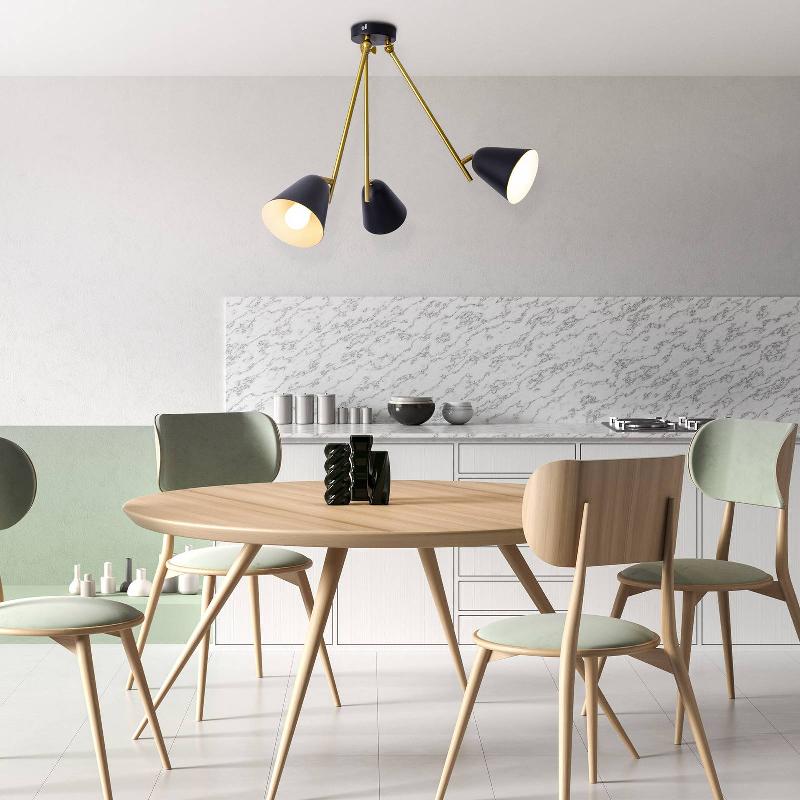 NÄVE PLAFONNIER TRITON NOIR ET DORÉ, À TROIS LAMPES