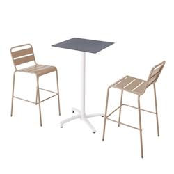 Oviala Business Ensemble table haute stratifié gris et 2 chaises hautes taupe - gris 110541_0