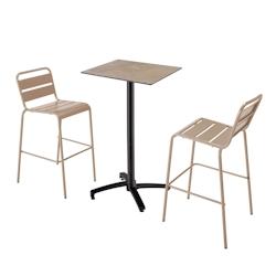 Oviala Business Ensemble table haute stratifié marbre beige et 2 chaises hautes taupe - gris 110526_0
