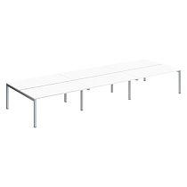 Pôle 6 bureaux droits Teamline - L 480 cm - plateaux blancs - piètement métal aluminium en arche - ergonomique et moderne_0
