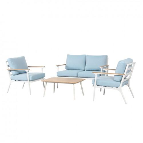 SALON DE JARDIN EN ALUMINIUM JOY - BLANC ET BLEU - 4 PLACES AVRIL PARIS